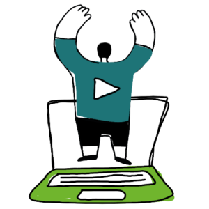 Grafik Person schwebt über Laptop
